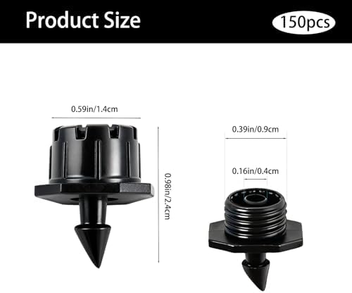 150 Pcs Adjustable Drip Irrigation Emitters for 4mm x 7mm PE Tubing, 8-Hole 360° Adjustable Micro Drippers, Anti-Clog Drip Sprinklers for Garden Irrigation System, Adjustable Flow 0–120L/H