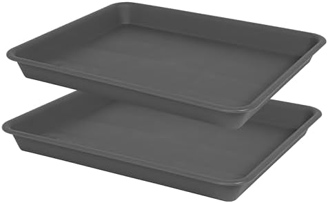 VUWEZ Rectangle Plant Tray, Plant Drip Tray, Plant Pot Saucers, Plant Germination Trays, Plant Saucers, 11'' x 9'' x 1.2'' (2 pack), Gray