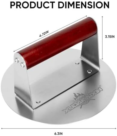XUDAKAIXIN Stainless Steel Smash Burger Press 6.3",Hamburger Smasher Tool,BBQ Griddle Accessories for Hamburger, Steak, Meat,Perfect for Blackstone, Camp Chef, & Indoor Griddles (Round)