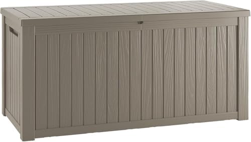 180 Gallon Lockable Resin Outdoor Storage Box, Waterproof & Weather Resistant Deck Box for Patio Cushion, Garden Tools & Pool Accessories, Grey