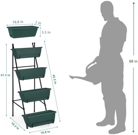 OYEAL Raised Garden Bed 4 Tier Vertical Garden Planters Indoor Outdoor Raised Planter Box with Legs Elevated Herb Garden Planter for Flowers Vegetables Plants, Green, 16.8 * 18.3 * 41.5 Inches