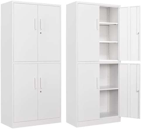 Letaya Metal Storage Cabinet with Lock Door, Adjustable Shelf Steel Cabinets for Office, Home,Pantry,Kitchen,Garage Utility Cabinet (4 Door-White)