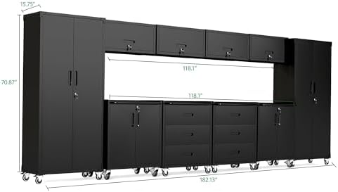 10-Piece Heavy Duty Steel Garage Cabinet System | All-in-One Modular Garage Cabinet Set for Ultimate Workshop Organization | Easy Assembly Garage Storage Cabinets & Tool Bench (Black)