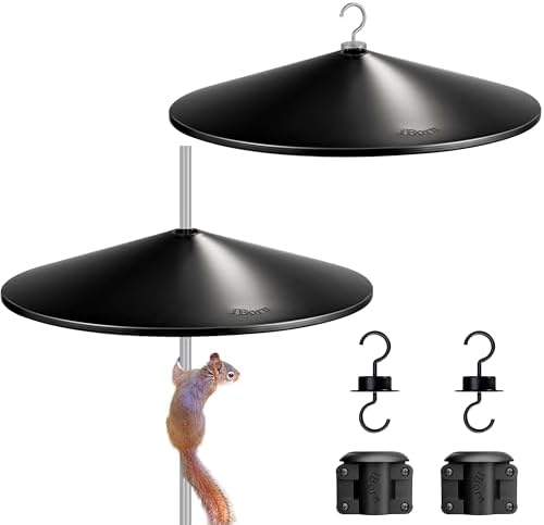 iBorn Squirrel Baffle for Bird Feeder Pole, 19.6” Oversized Squirrel Guard Baffle,All Metal Bird Feeder for Outdoors Protector, Pack of 2, Black