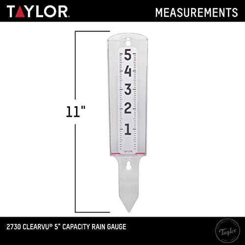 Taylor 2730 ClearVu Rain Gauge with Post Mounting Bracket, Measure and Monitor Precipitation, Easy to Read for Backyard, Patio, Garden, and Lawn, 5-inch, Clear