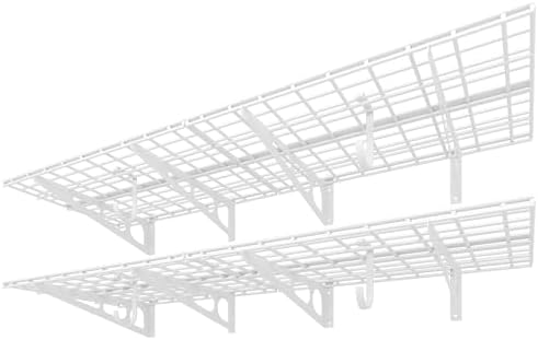 FLEXIMOUNTS 2-Pack 2x6ft Garage Shelving with Hooks, 1400lbs Load, White