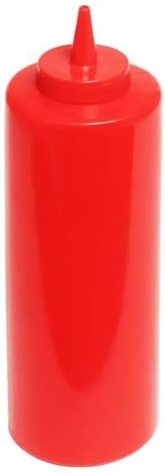 TrueCraftware- 24 oz Red Squeeze Condiment Wide Mouth Dispensing Bottles Set of 6- Plastic Squeeze Bottle For Sauces Spreads Ketchup Mustard Mayo Hot sauces and Olive oil
