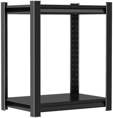 22''H Metal Garage Shelving, 2-Tier Heavy Duty Shelving Unit, Adjustable Garage Storage Shelves, Utility Rack Shelf for Industries, Warehouses, Basement (Black, 22''H*16''W*12''D, 2 Tier)