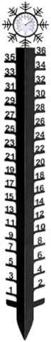 36in Snow Gauge with Temperature Meter Winter Snowflake Metal Ruler Snowfalls Gauge Snow Measuring Stick for Yard Measuring Stick