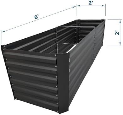 6x2x2FT Black Metal Raised Garden Bed Kit, Galvanized Outdoor Planter Box for Vegetables, Flowers, Herbs, Succulents and More