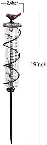JOYBee 7inch Capacity Glass Spiral Rain Gauge,Cast Iron Bird Hanging Rain Gauge,Garden Rain Water Meter Measuring with Metal Frame,Decoration for Outdoor Garden Lawn Backyard