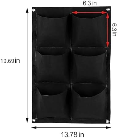 WFIST Vertical Hanging Planter Bag, Breathable Felt Wall Garden Planter with Metal Grommets, Indoor/Outdoor Space-Saving Herb & Flower Growing Pouch (6-Pocket)