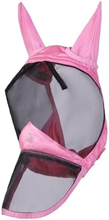 Harrison Howard CareMaster Pro Luminous Horse Fly Mask Large Eye Space Long Nose with Ears UV Protection for Horse Light Pink M Cob