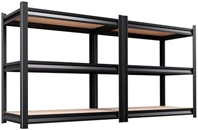 2 Pack Garage Shelving Heavy Duty Storage Shelves, Metal Adjustable Shelving Unit, Utility Garage Organizer Shelf for Basement, Pantry, Kitchen, Warehouse, 33.5" Hx35.4 Wx15.7 D, Black