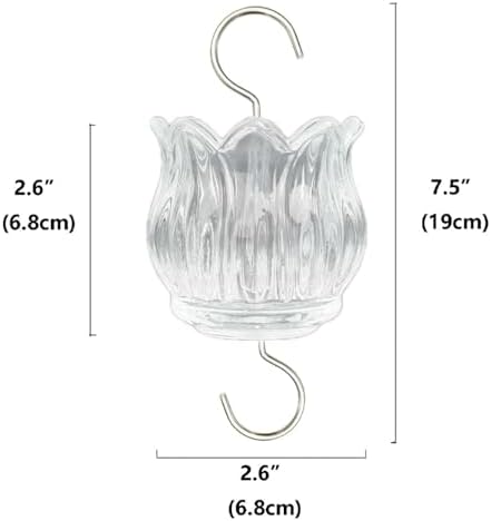 Real Glass Ant Moat for Hummingbird Feeders & Oriole Feeders Glass Tulip Shape Insect Guard with Large Capacity Flower Design Nectar Feeder Accessory Hooks (Clear, 2 Pack)