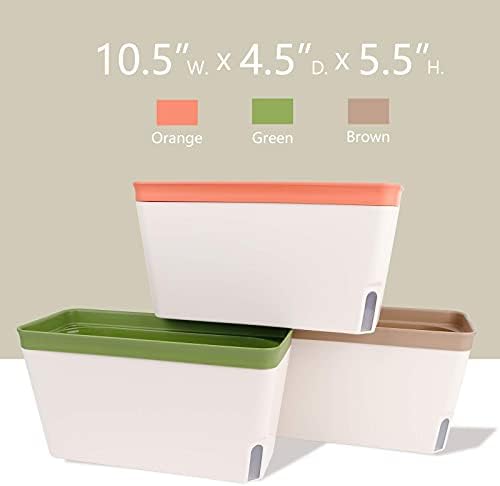 OurWarm Windowsill Herb Planter Box Indoor Set of 3, 10.5 Inch Self Watering Planter Pots with Visual Water Level Window, Modern Plastic Plant Pots for Herbs, Vegetables, Succulents Plants