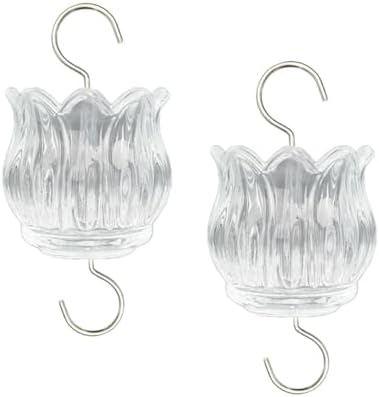 Real Glass Ant Moat for Hummingbird Feeders & Oriole Feeders Glass Tulip Shape Insect Guard with Large Capacity Flower Design Nectar Feeder Accessory Hooks (Clear, 2 Pack)