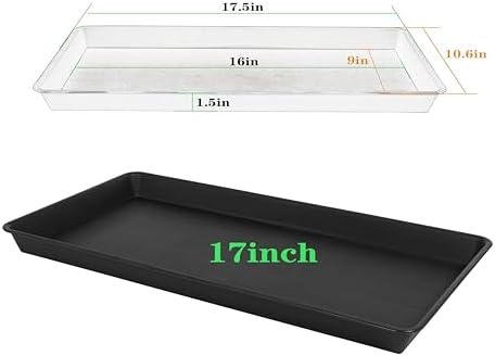 VUWEZ 4 Pack Plant Saucer Tray Rectangular, Plant Growing Nursery Trays, Heavy Sturdy Seed Starting Trays, Plants Starter Saucers for Indoors No Holes, Seed Starter Growing Tray (17.5"x10.6", Black)