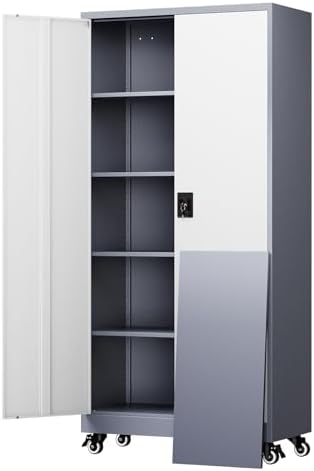 Yizosh Metal Garage Storage Cabinet with Locking Doors and Adjustable Shelves,- 75" Rolling Steel Tool Cabinet for Home Office,Garage,Warehouse
