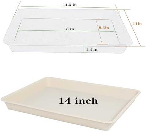 VUWEZ Rectangle Plant Tray, Plant Drip Tray, Plant Pot Saucers, Plant Germination Trays, Plant Saucers, 14.5'' x 11'' x 1.5'' (4 pack), Beige