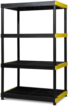 Simpli-Magic 4-Tier Heavy Duty Plastic Storage Shelving Unit, Garage & Basement Organizer, Modular Rack, 36 x 24 x 57 Inches, 250 lbs per Shelf, 1000 lbs Total Capacity