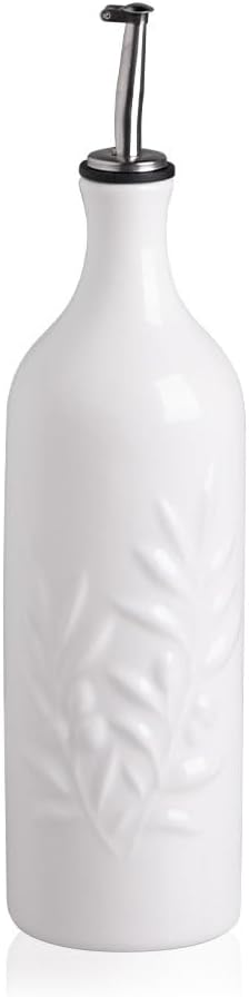 Sweejar Large Ceramic Olive Oil Dispenser Bottle, 24 Oz, Relief, Set of 1 (White)