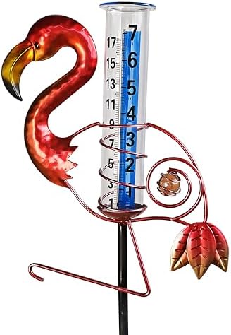 JOYBEE Flamingo Rain Gauge Garden Decor, Accurate Rain Gauges Outdoors，Rain Gauge for Yard with Stake, Decorative Rain Measure Gauge for Garden, Deck, Lawn with Large Numbers.