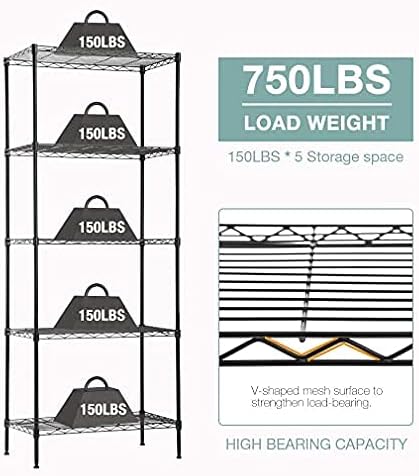 PayLessHere | 5-Tier Wire Shelf | 24"x14"x60" | Black