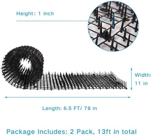 2 Pack 6.5ft Cat Scat Mat with Soft Spikes, 13ft Humane Indoor/Outdoor Cat Deterrent Strips for Garden Borders, Countertops & Furniture, 78" x 11" Each