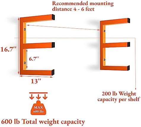 MOOMSINE Lumber Storage Rack Wall Mount, Heavy Duty Metal Wood Organizer with 3-Level Each Shelf Holds Up 200 Lbs, Indoor & Outdoor Use