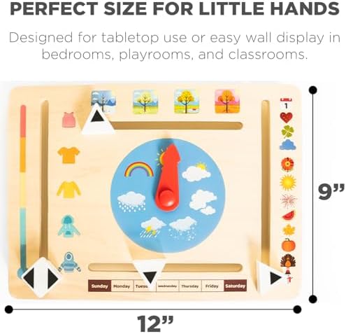 Montessori & Me Wooden Weather Board for Toddlers – Preschool Weather Chart & Daily Calendar for Kids, Interactive Toddler Calendar with Days of the Week, Months, Seasons & Temperatures