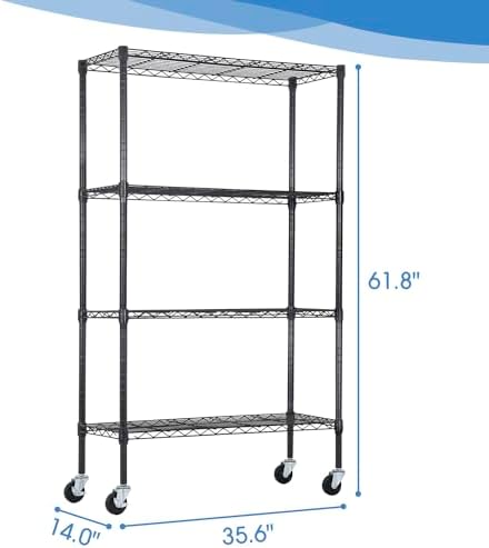 PayLessHere | 4-Tier Wire Shelf | 36"x14"x62" | Black | Adjustable Racks | Heavy-Duty Storage Shelves, Holds Upto 1400 lbs | Rust-Resistant, No-Tool Assembly | for Home, Garage Shelving