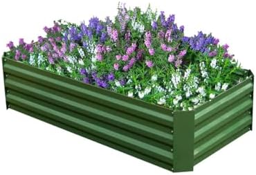 4x2x1ft Green Metal Raised Garden Bed Kit, Galvanized Outdoor Planter Box for Vegetables, Flowers, Herbs, and Succulents,60 Gallon Capacity