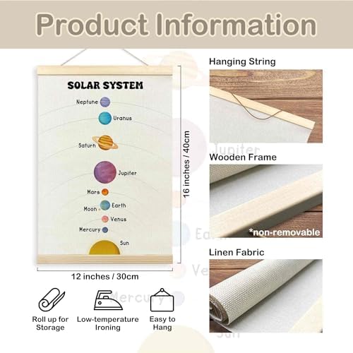 TLESKE Boho Classroom Solar System Decor Poster Hanger Frame for Kids, Homeschool Hanging Wall Art Room Decor for Toddlers Playroom Nursery, Preschool Prek Learning Educational Poster Prints, 12x16