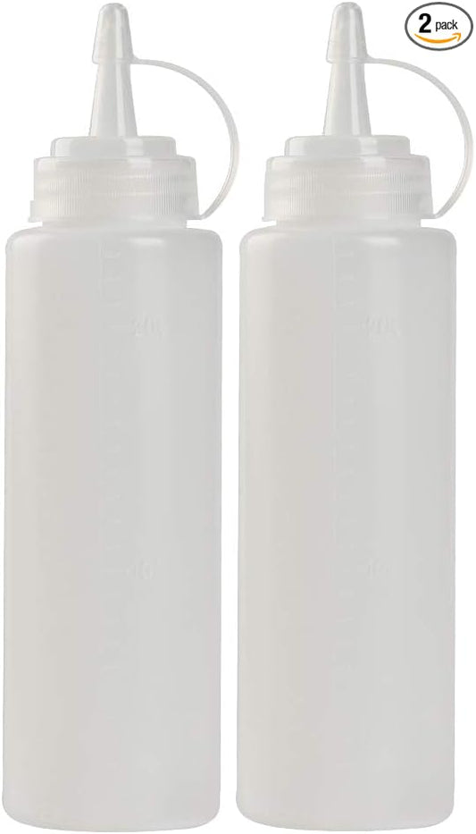 CHILDHOOD 8 oz Squeeze Squirt Condiment Bottles with Cap - Transparent Plastic - for Ketchup Salad dressing Mustard Olive Oil set of (2)
