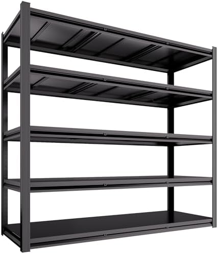 Extra Large 84" Hx 62.12" Wide x 24" D Adjustable Industrial Metal/Steel 5-Shelf-Storage-Rack Heave Duty Utility Tall Garage/Warehouse Shelving Shelves Unit/System for Bin/Shed, Black