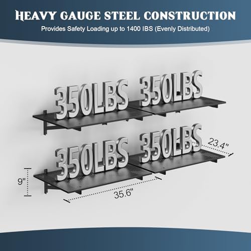 Jusgym 4 Pack Garage Shelving Wall Mounted, 2x3ft, 1400LBS Integrated Grid