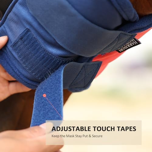 Harrison Howard Pro Luminous Horse Fly Mask Large Eye Space Full Face UV Protection for Horse Coral Orange/Navy M