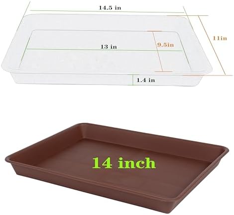 VUWEZ Plant Growing Trays 4 Pack, Plant Tray, 14.5"x11", Heavy Sturdy Plastic Plant Saucer Seed Trays, Seedling Starter Tray, Plant Drip Trays for Indoors, Seed Starter Growing Tray (Chocolate)