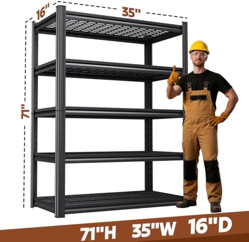 71''H Storage Shelves, Garage Shelving,Adjustable Heavy Duty Shelving Unit,5T Tall Garage Shelves，Metal Standing Shelf Units,Utility Rack For Kitchen Warehouse Industrial Basement 71*35*16