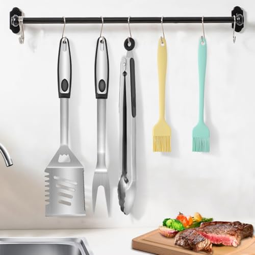 BBQ Grill Tool Set BBQ Grilling Accessories Set 8PC Barbecue Grill Tools Utensils Set for Outdoor with Spatula, Fork, Brush, Tongs, Seasoning Bottle Grilling Gifts for Men Dad