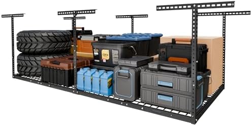 FLEXIMOUNTS 4x8 Overhead Garage Ceiling Storage Rack Adjustable, Hammertone