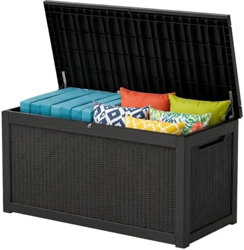 320 Gallon Outdoor Storage Box Resin Deck Box All Weather Waterproof Large Lockable Storage Container Deck Box for Patio Cushions, Garden Tools, Lockable, Black New