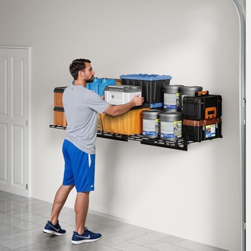 FLEXIMOUNTS 1-Pack 2x4ft Garage Shelving Wall-Mounted Storage Rack, Black