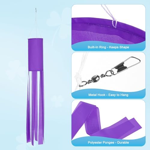 M METERXITY 1-Pack Windsock Flag, Colorful Wind Socks for Garden/Yard/Patio/Home Decor, Spring Summer Fall Winter Outdoor Hanging Decoration [39.4 in / 100cm, Purple]