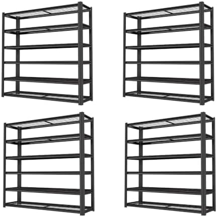 6-Tier Heavy Duty Garage Shelving, 6,000 lbs Capacity Adjustable Metal Storage Shelving Unit for Garage, Basement, Warehouse & Workshop, 62" W x 24" D x 84" H