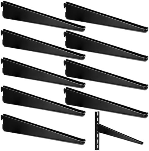 Yalikop 10 Pack Adjustable Shelf Brackets for Double Track System Closet Organization Heavy Duty Wire Shelf Brackets (Black,7 Inches)