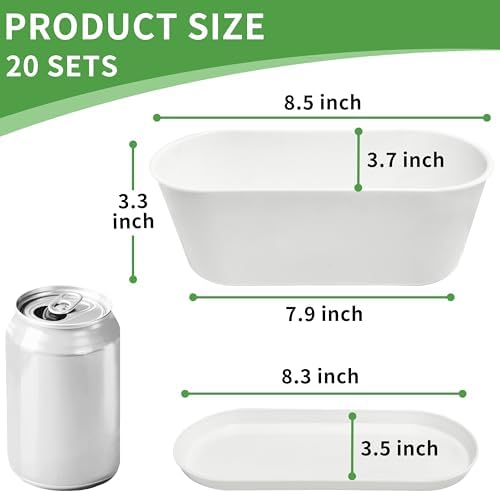 20 Set Window Herb Planter Box Rectangular,8.5x3.5 Inch White Plastic Planters with Multiple Drainage Holes and Trays,Indoor Succulent Cactus Mint Flower Pot for Windowsill,Garden Balcony