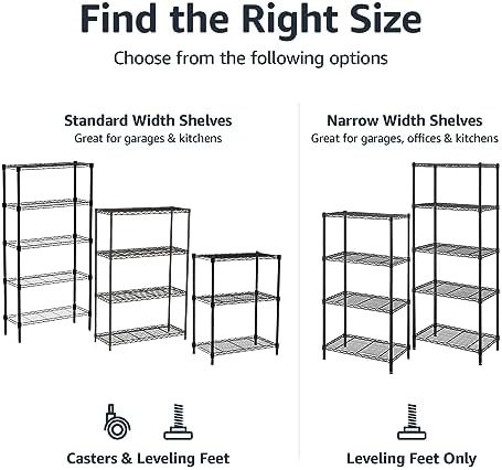 Amazon Basics 5-Shelf Heavy Duty Garage Shelving Storage Rack with 4" Wheel Casters, Adjustable Metal Wire Organizer, 300 lbs Per Shelf, 30" x 14" x 64.75", Black