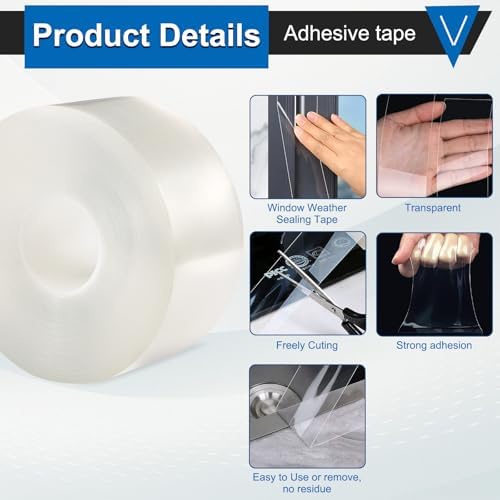 Window Insulation Tape for Winter Heavy Duty Weather Stripping Sealing Film Tape Draft Stopper 2 in x 66 Ft Keep Warm & Save Energy Easy Apply & Remove for Doors and Windows